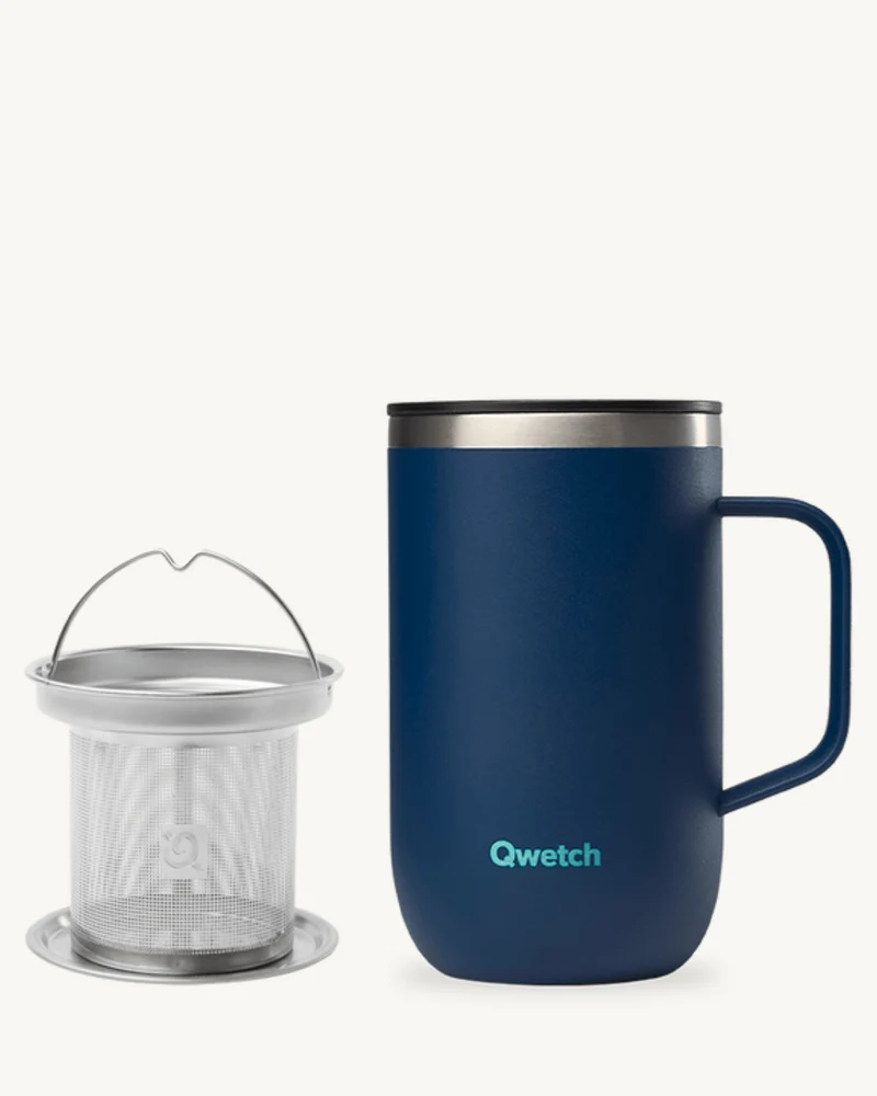 Mug Tisanière Isotherme avec Filtre - Qwetch - 470ml - Disponible en 4 Couleurs : Rose, Bleu, Vert, Noir
