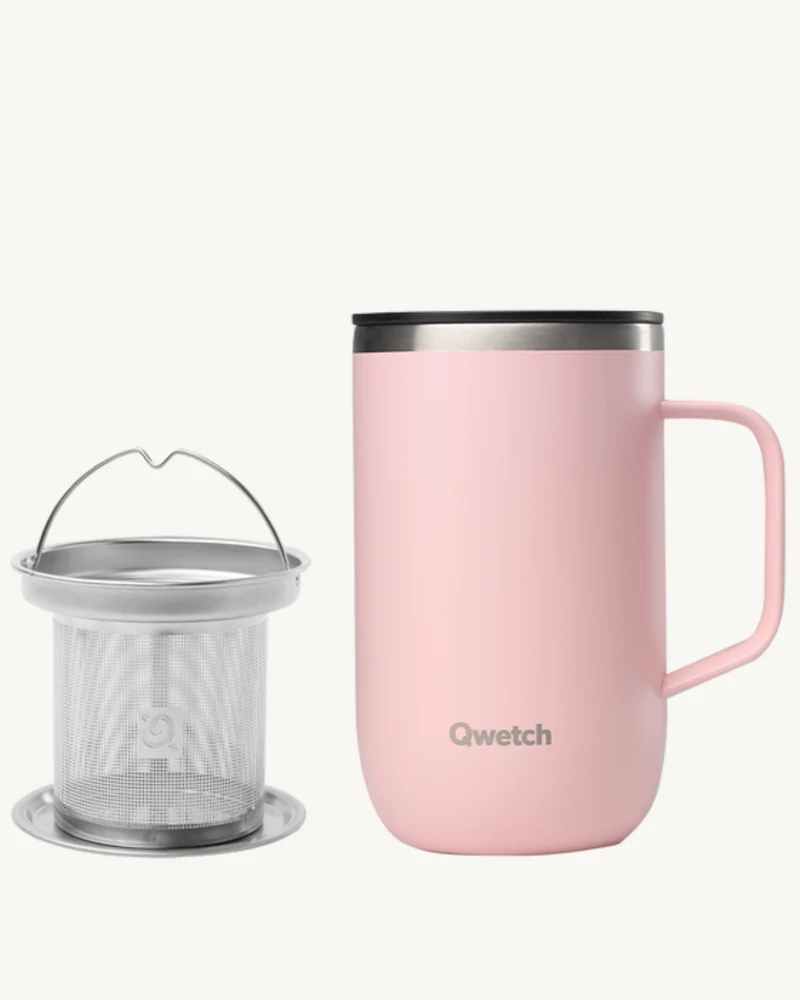 Mug Tisanière Isotherme avec Filtre - Qwetch - 470ml - Disponible en 4 Couleurs : Rose, Bleu, Vert, Noir