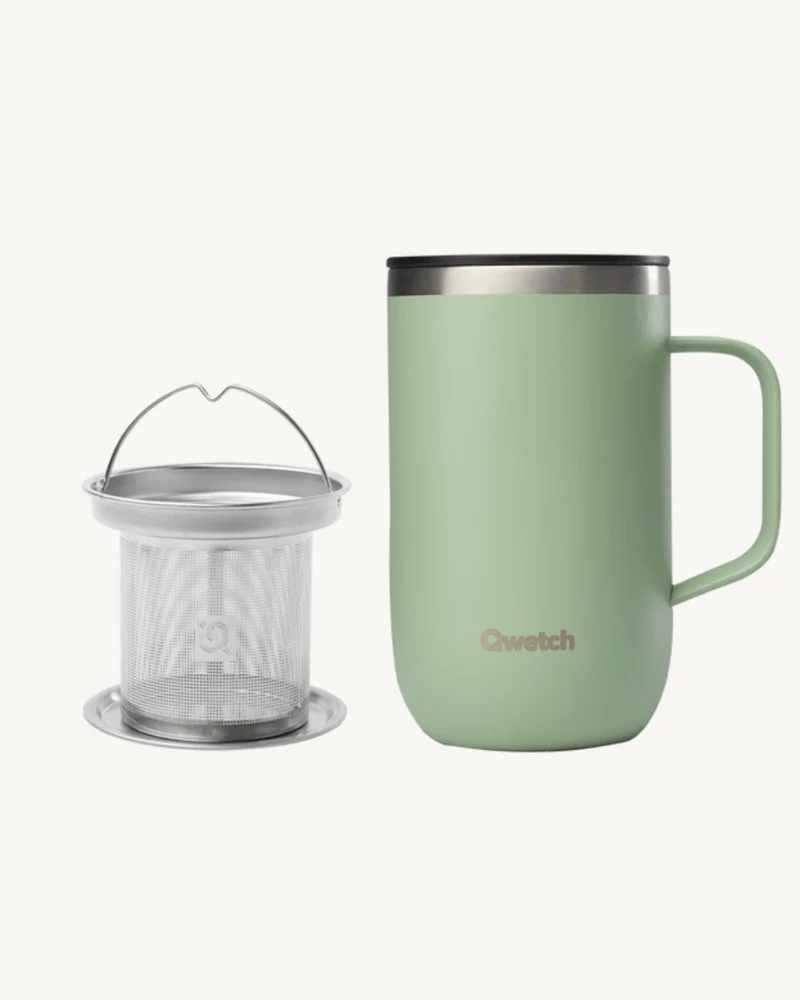 Mug Tisanière Isotherme avec Filtre - Qwetch - 470ml - Disponible en 4 Couleurs : Rose, Bleu, Vert, Noir