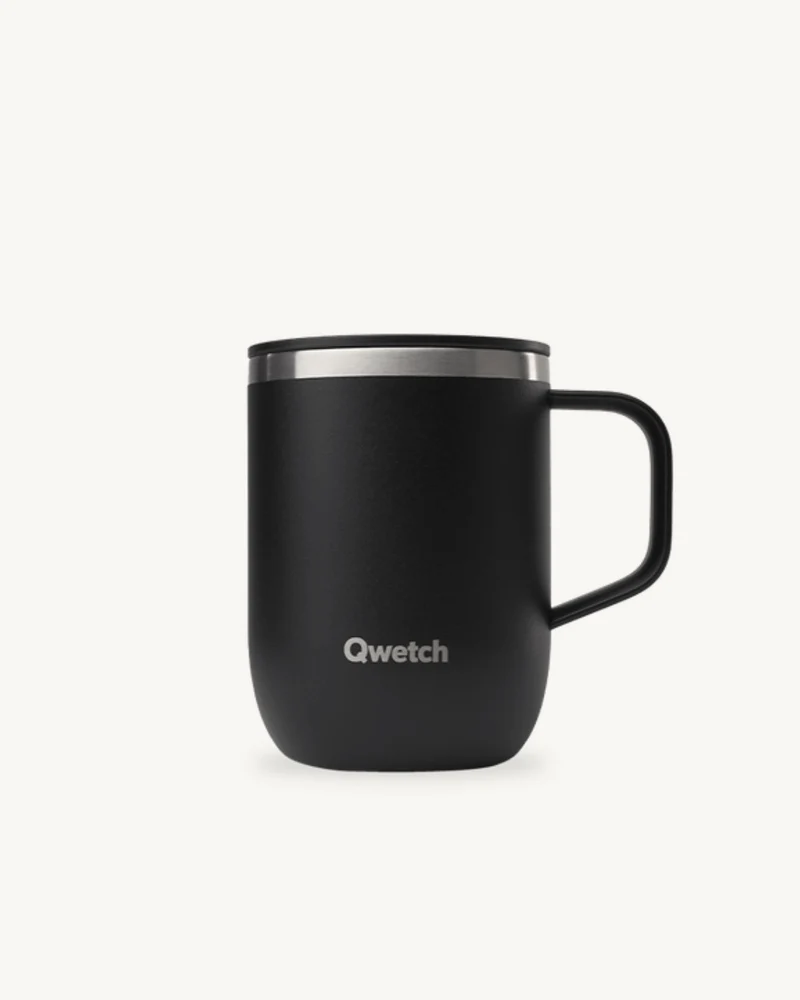 Mug isotherme 350 ml en inox recyclé avec anse – QWETCH - Disponible en 4 Couleurs : Rose, Bleu, Vert, Noir