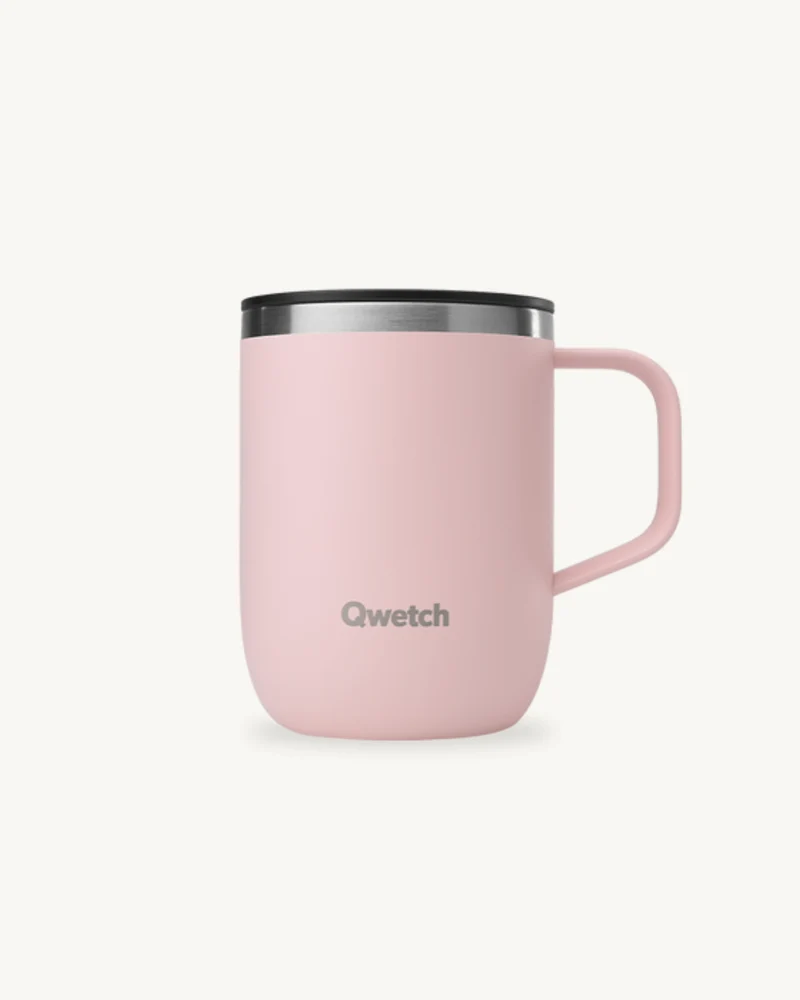 Mug isotherme 350 ml en inox recyclé avec anse – QWETCH - Disponible en 4 Couleurs : Rose, Bleu, Vert, Noir