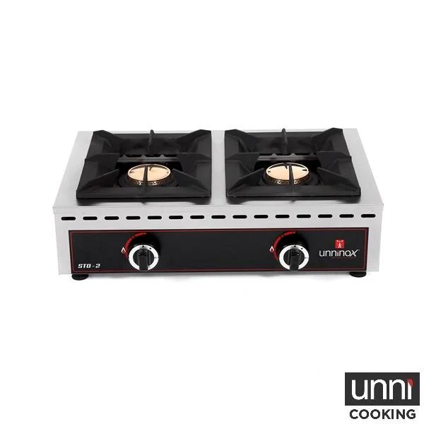 Réchaud gaz à poser 2 feux 2 x 7 kW - L 690 x P 510 x H 200 mm - Unninox