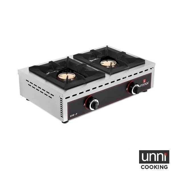 Réchaud gaz à poser 2 feux 2 x 7 kW - L 690 x P 510 x H 200 mm - Unninox
