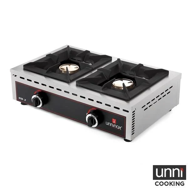 Réchaud gaz à poser 2 feux 2 x 7 kW - L 690 x P 510 x H 200 mm - Unninox