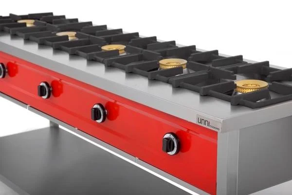 Crêpière gaz 5 feux 40 kW - poêles jusqu'à 400 mm - L 2000 x P 600 x H 850 mm - Unninox