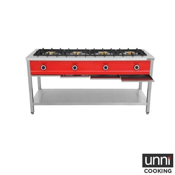 Crêpière gaz 4 feux 32 kW - poêles jusqu'à 400 mm - L 1685 x P 600 x H 850 mm - Unninox