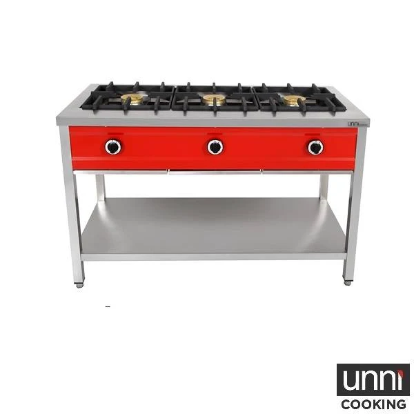 Crêpière gaz 3 feux 24 kW - poêles jusqu'à 400 mm - L 1290 x P 600 x H 850 mm - Unninox