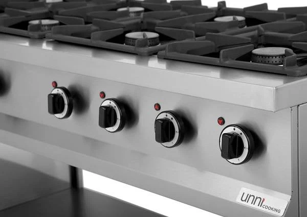 Fourneau gaz 8 feux vifs - 52 kW - L 1460 x P 700 x H 850 mm - Unninox