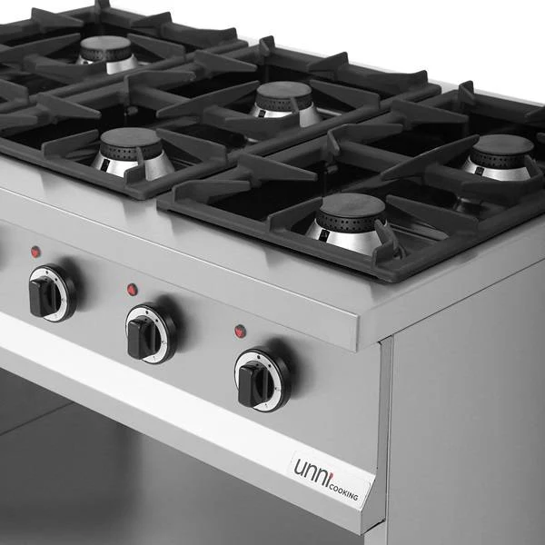 Fourneau gaz 6 feux vifs - 39 kW - L 1100 x P 700 x H 850 mm - Unninox