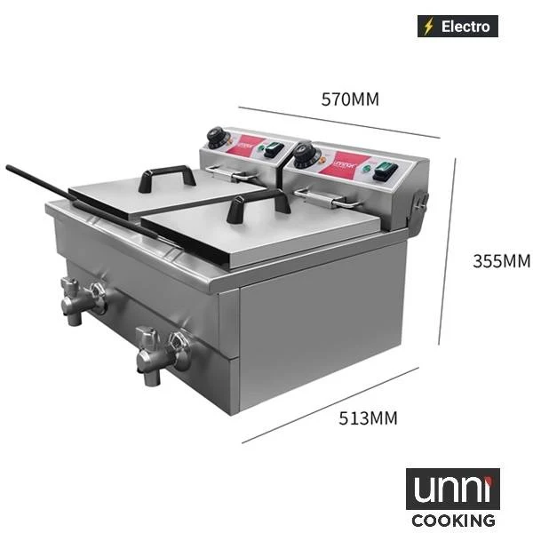 Friteuse électrique à poser 2 x 8 L - 6,5 kW 230 V - L 570 x P 525 x H 355 mm - Unninox