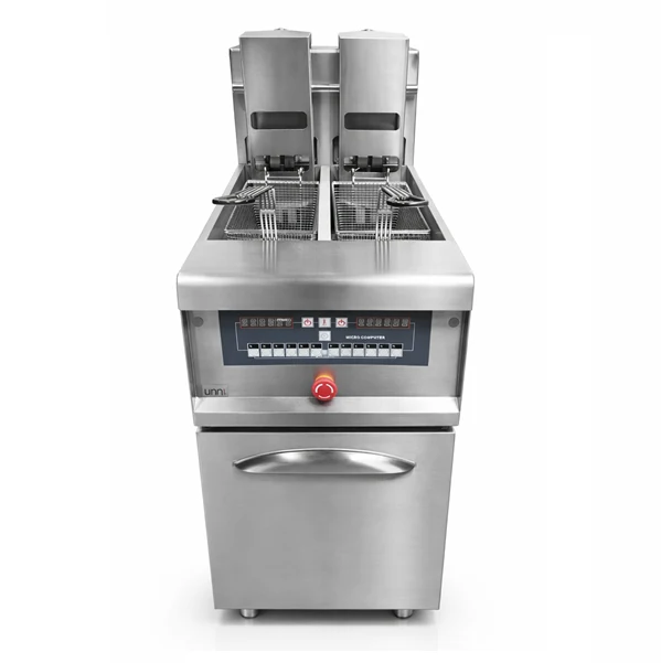 Friteuse électrique digitale sur pieds 2 x 13,5 L relevage automatique des paniers - 18 kW 400 V - Unninox