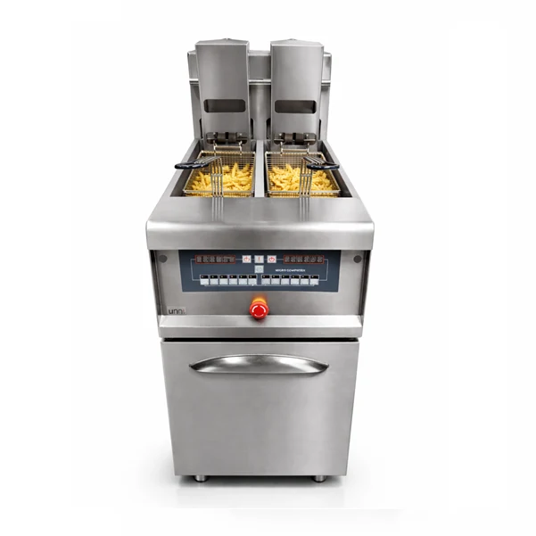 Friteuse électrique digitale sur pieds 2 x 13,5 L relevage automatique des paniers - 18 kW 400 V - Unninox