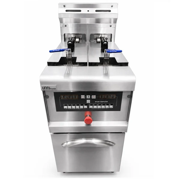 Friteuse électrique digitale sur pieds 2 x 13,5 L - 18 kW 400 V - L 400 x P 825 x H 920 mm - Unninox