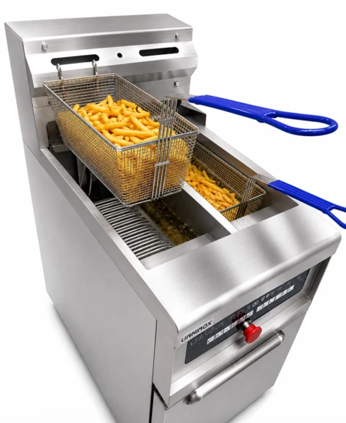 Friteuse électrique digitale sur pieds 2 x 13,5 L - 18 kW 400 V - L 400 x P 825 x H 920 mm - Unninox