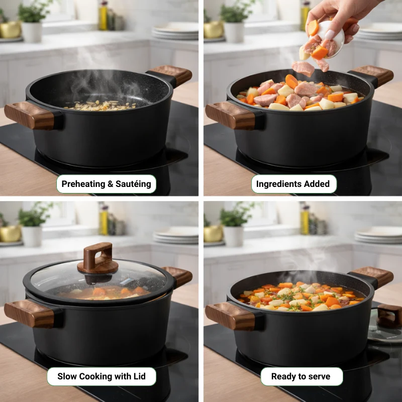 Batterie de cuisine 6 pièces à revêtement marbré avec couvercles tous feux dont induction Noir