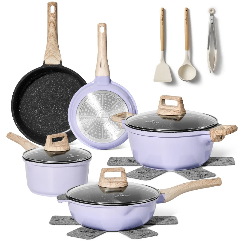 Batterie de cuisine 13 pièces Antiadhésives en Granit Violet - Tous feux dont induction