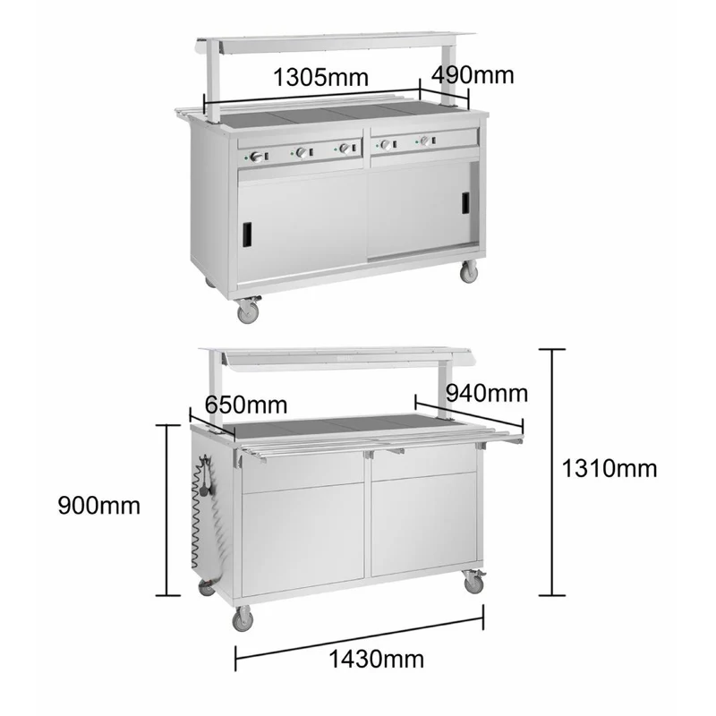 Buffet central mobile avec plaque chauffante Buffalo 4 x GN 1/1