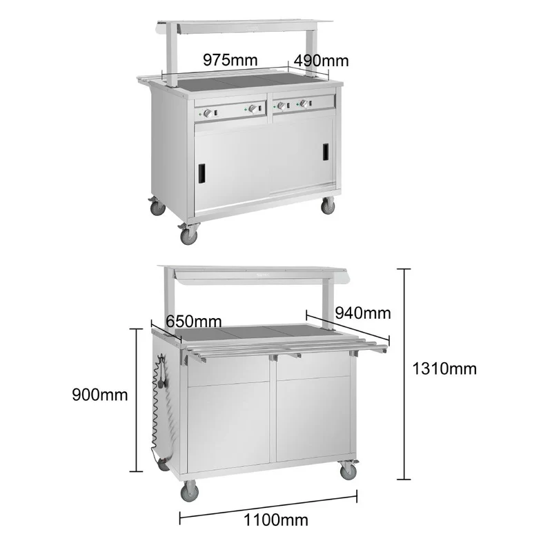 Buffet central mobile avec plaque chauffante Buffalo 3 x GN 1/1