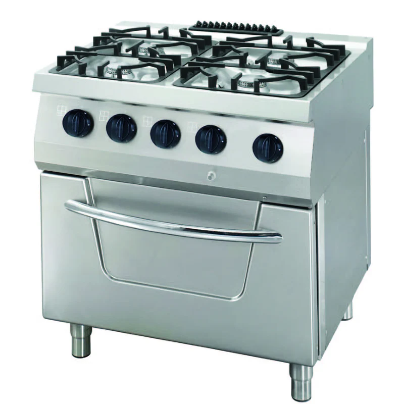 Fourneau 4 brûleurs gaz avec four électrique - 33 kW - profondeur 70 cm - inox - Maxima