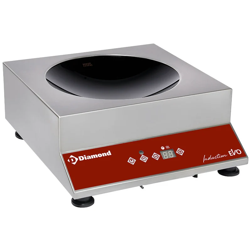 Plaque à induction "wok" + Poêle wok, 3000 watt, touches capacitives - Diamond