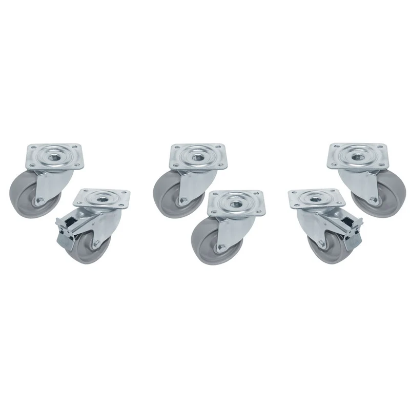 Kit 6 Roues inox pour tables, pivotantes, 2x avec freins - Diamond