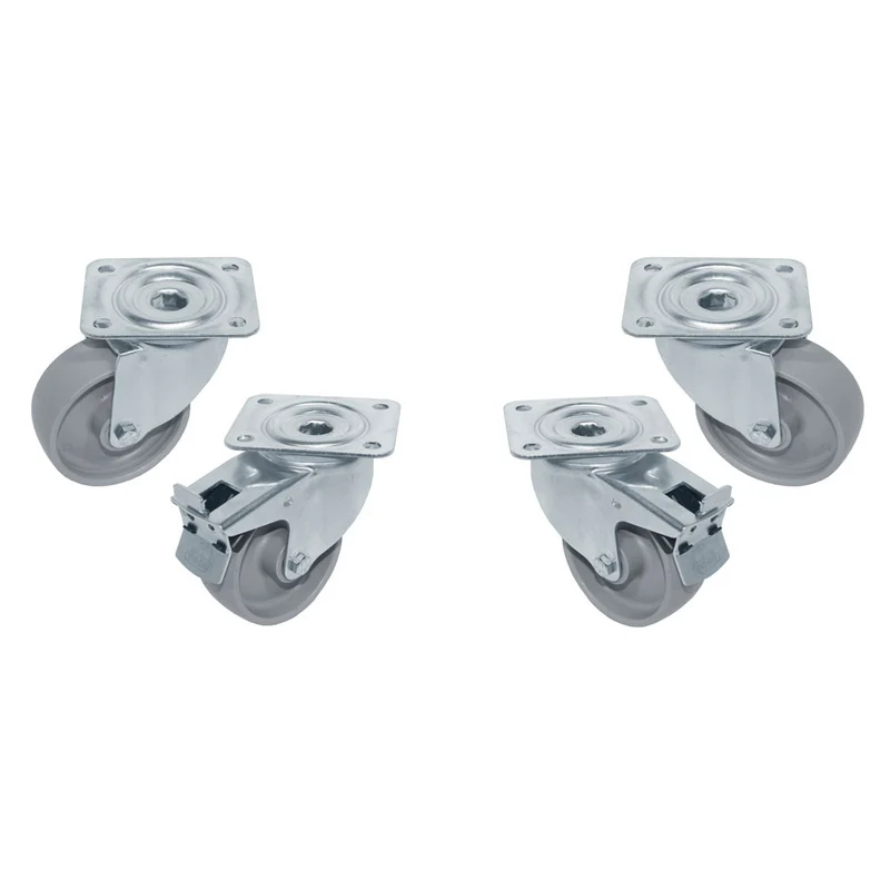 Kit 4 Roues inox pour tables, pivotantes, 2x avec freins - Diamond