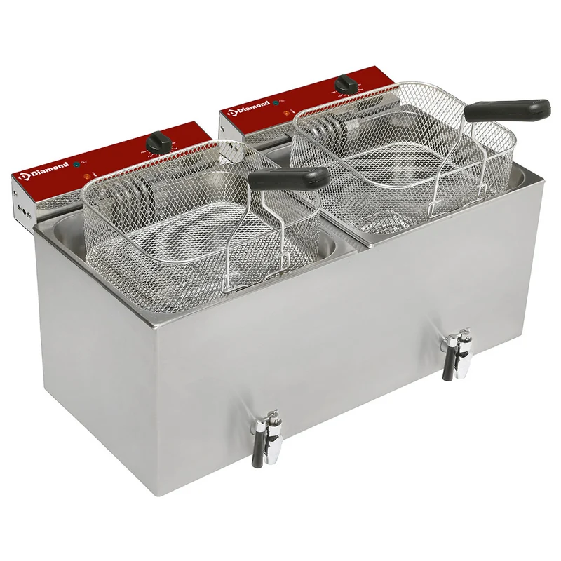 Friteuse de table électrique 2x 12 litres + robinet de vidange - 6,4 kW - Diamond