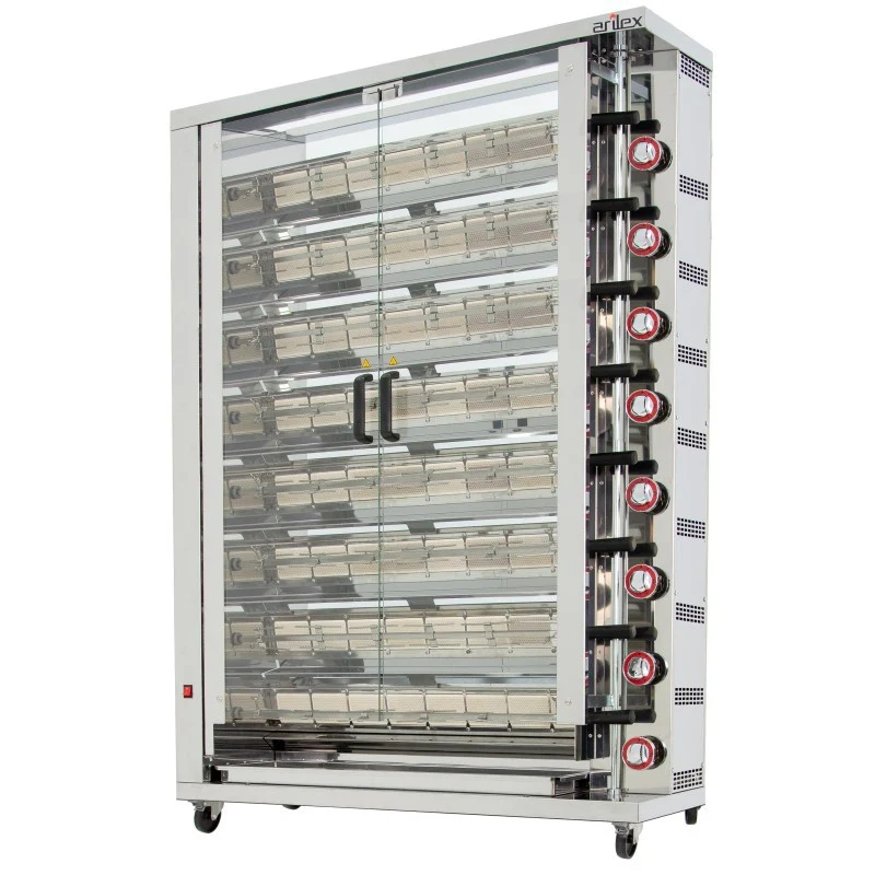 Rôtissoire à gaz - 8 broches - Usage intensif - Arilex