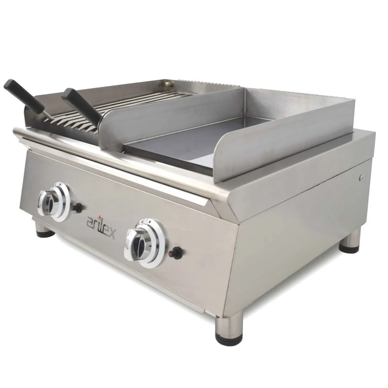 Plaque de cuisson à gaz - 35 cm chrome dur + Barbecue à gaz 35 cm - Arilex