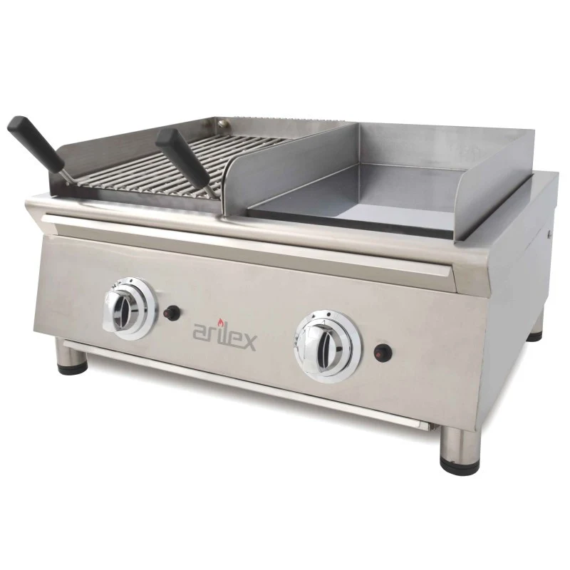 Plaque de cuisson à gaz - 35 cm chrome dur + Barbecue à gaz 35 cm - Arilex