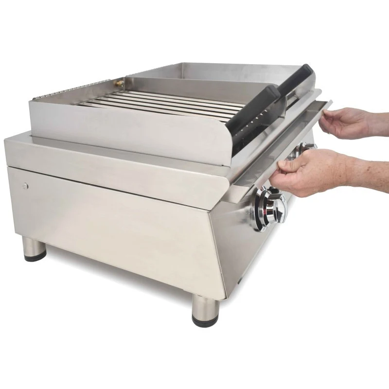 Plaque de cuisson à gaz - 35 cm chrome dur + Barbecue à gaz 35 cm - Arilex