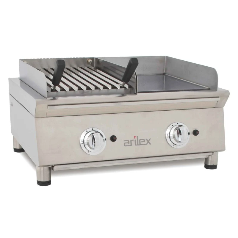Plaque de cuisson à gaz - 35 cm chrome dur + Barbecue à gaz 35 cm - Arilex