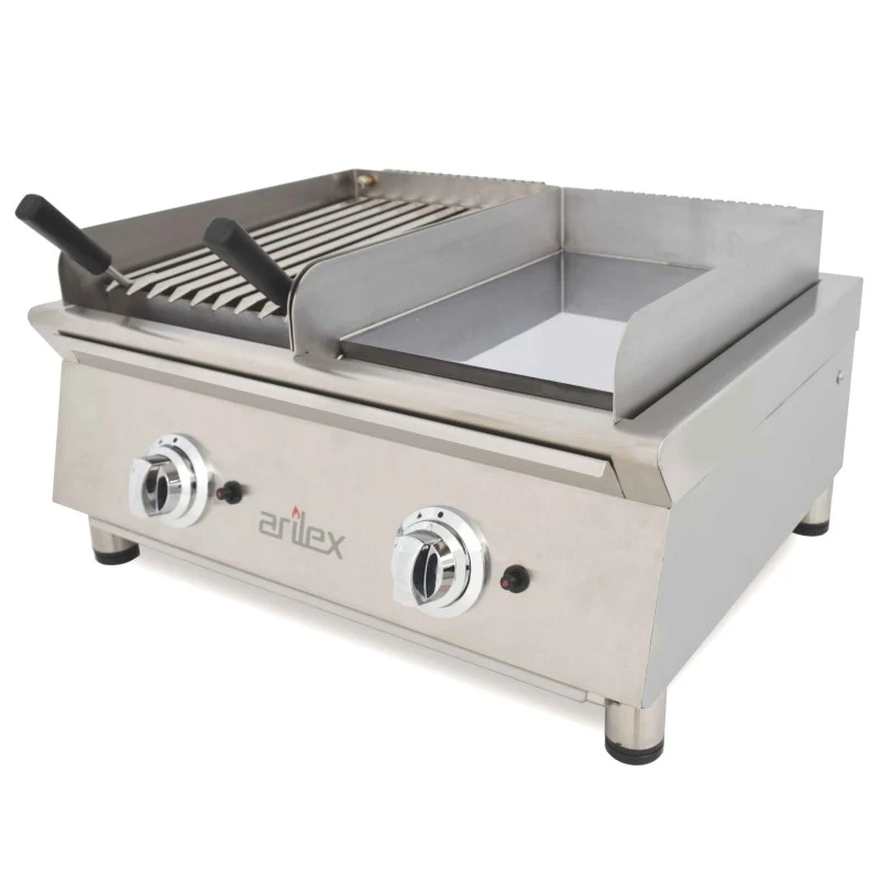 Plaque de cuisson à gaz - 35 cm chrome dur + Barbecue à gaz 35 cm - Arilex