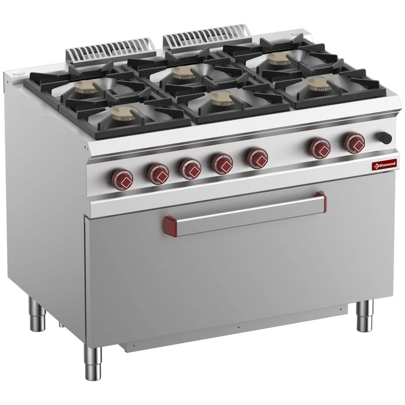 Fourneau 6 feux - four maxi gaz 1 porte - Diamond