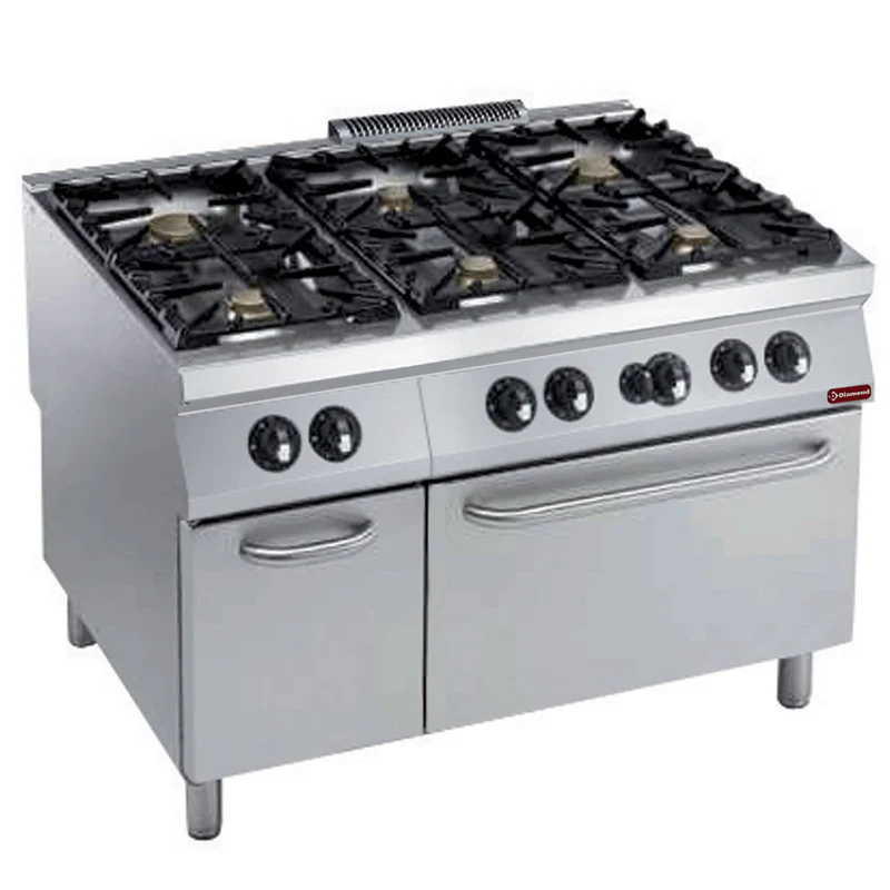 Fourneau 6 feux + four gaz GN2/1 - armoire - Diamond