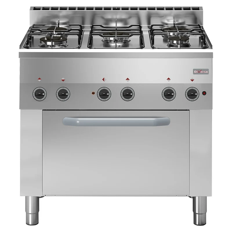 Fourneau 5 feux gaz, four à convection électrique 4x GN 1/1 - Diverso