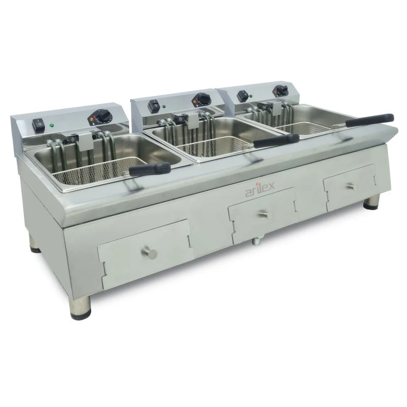 Friteuse électrique - 12+12+12L - Triple cuve - Monophasée - Arilex