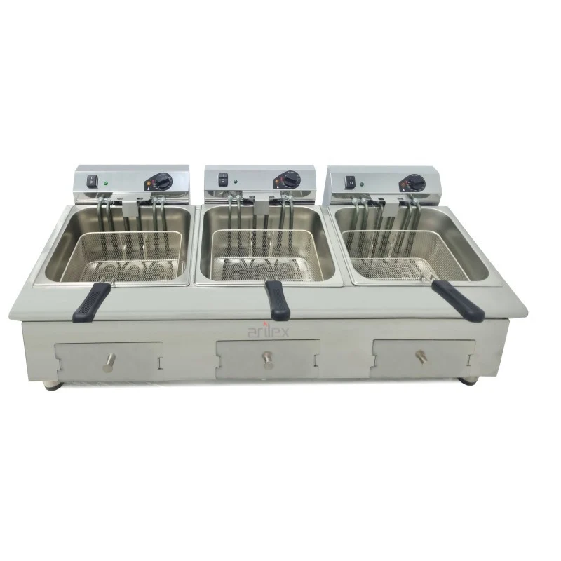 Friteuse électrique - 12+12+12L - Triple cuve - Monophasée - Arilex