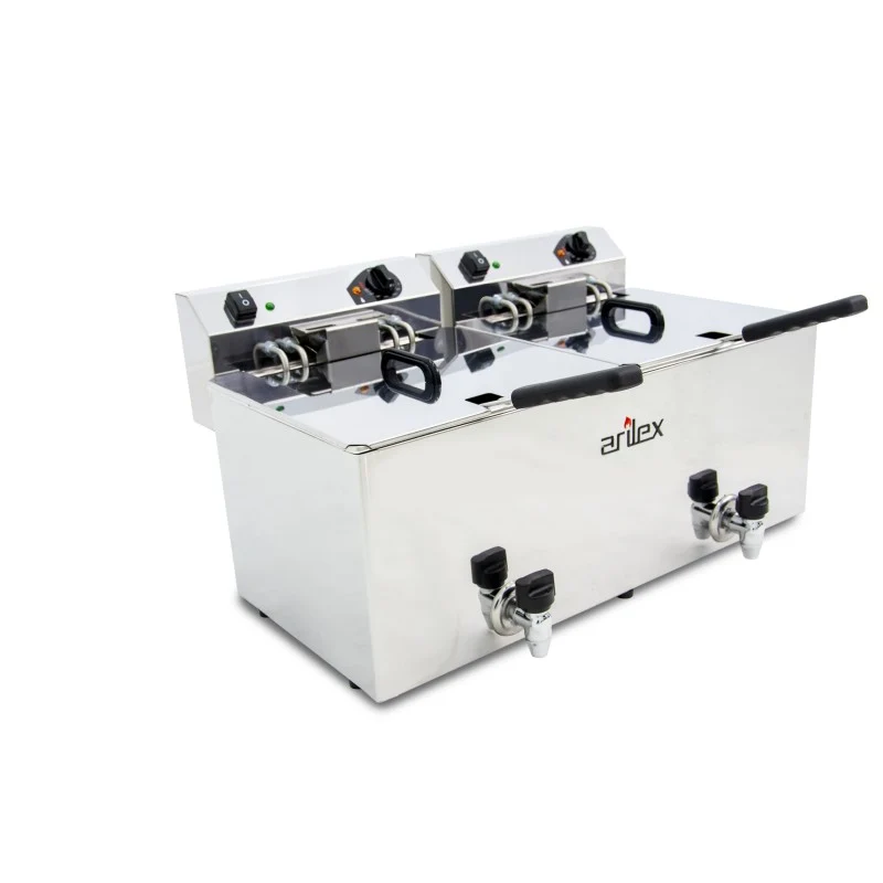 Friteuse électrique - 12+12L - Double cuve - Avec robinet - Triphasée - Arilex