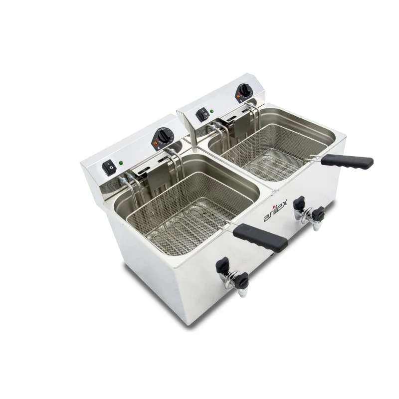 Friteuse électrique - 12+12L - Double cuve - Avec robinet - Triphasée - Arilex