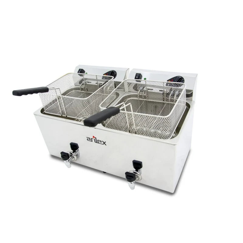 Friteuse électrique - 12+12L - Double cuve - Avec robinet - Triphasée - Arilex
