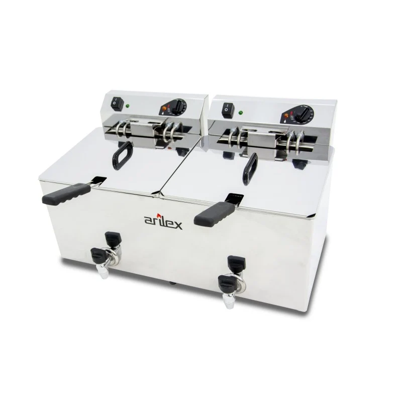 Friteuse électrique - 12+12L - Double cuve - Avec robinet - Triphasée - Arilex
