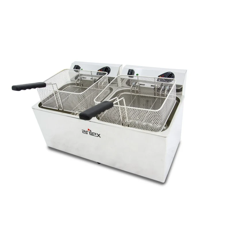 Friteuse électrique - 12+12L - Double cuve - Sans robinet - Triphasée - Arilex