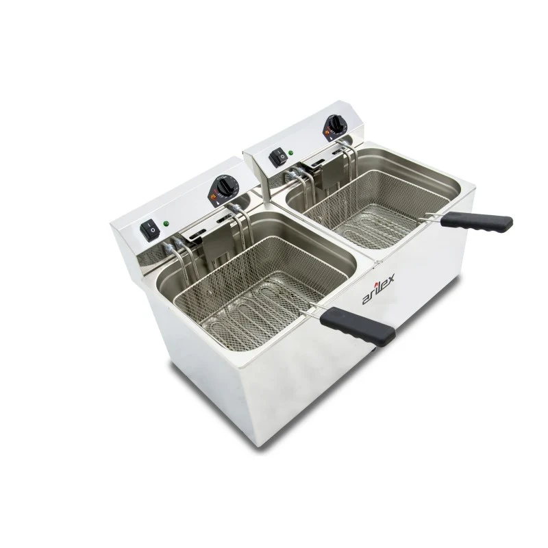 Friteuse électrique - 12+12L - Double cuve - Sans robinet - Triphasée - Arilex