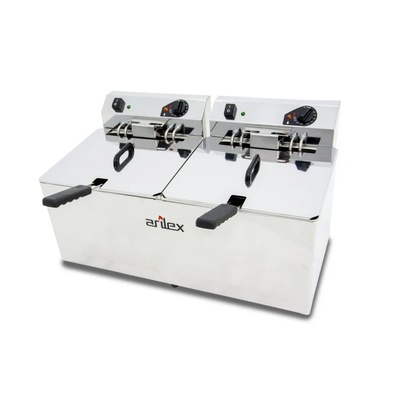 Friteuse électrique - 12+12L - Double cuve - Sans robinet - Triphasée - Arilex
