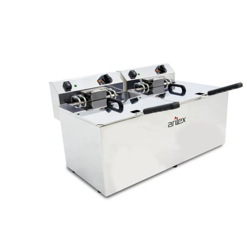 Friteuse électrique - 12+12L - Double cuve - Sans robinet - Triphasée - Arilex
