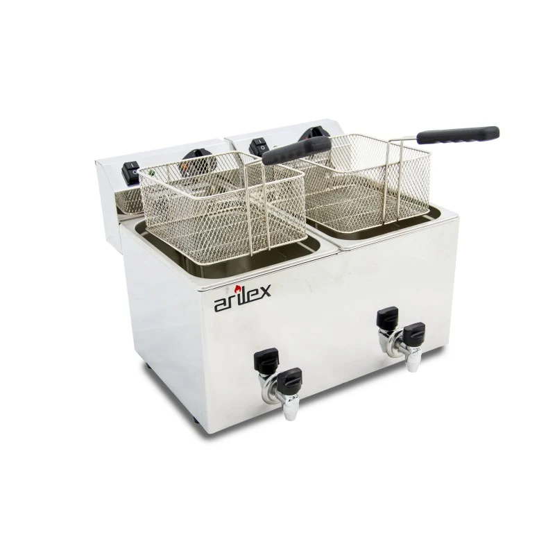 Friteuse électrique - 10+10L - Double cuve - Avec robinet - Monophasée - Arilex