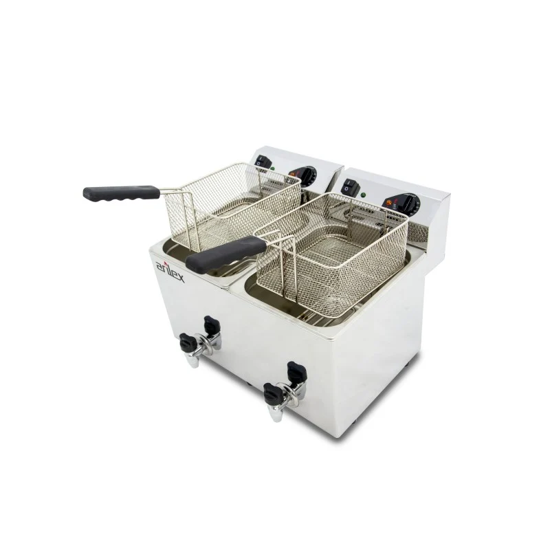 Friteuse électrique - 10+10L - Double cuve - Avec robinet - Monophasée - Arilex