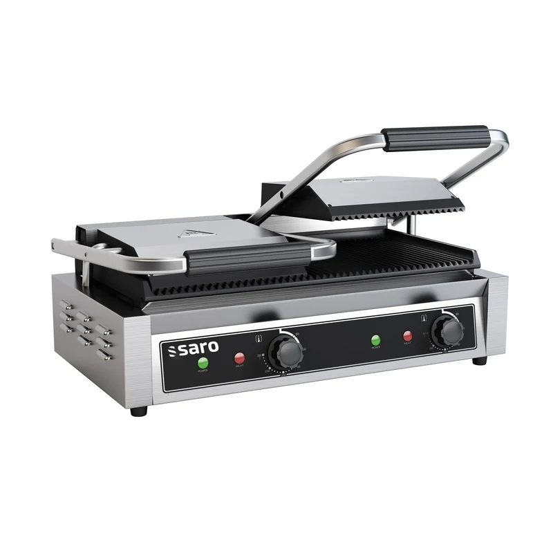 Grill contact double - Plaques rainurées - Température +50/+300°C - Bac égouttement amovible - 3,6 kW - Saro