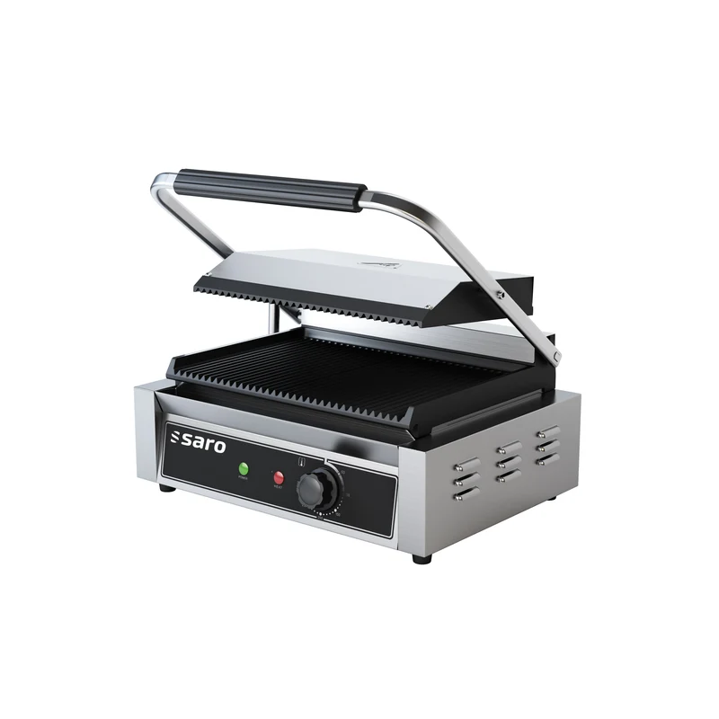 Grill contact - Plaque rainurée - Température +50/+300°C - Bac égouttement amovible 2.2 kW - Saro